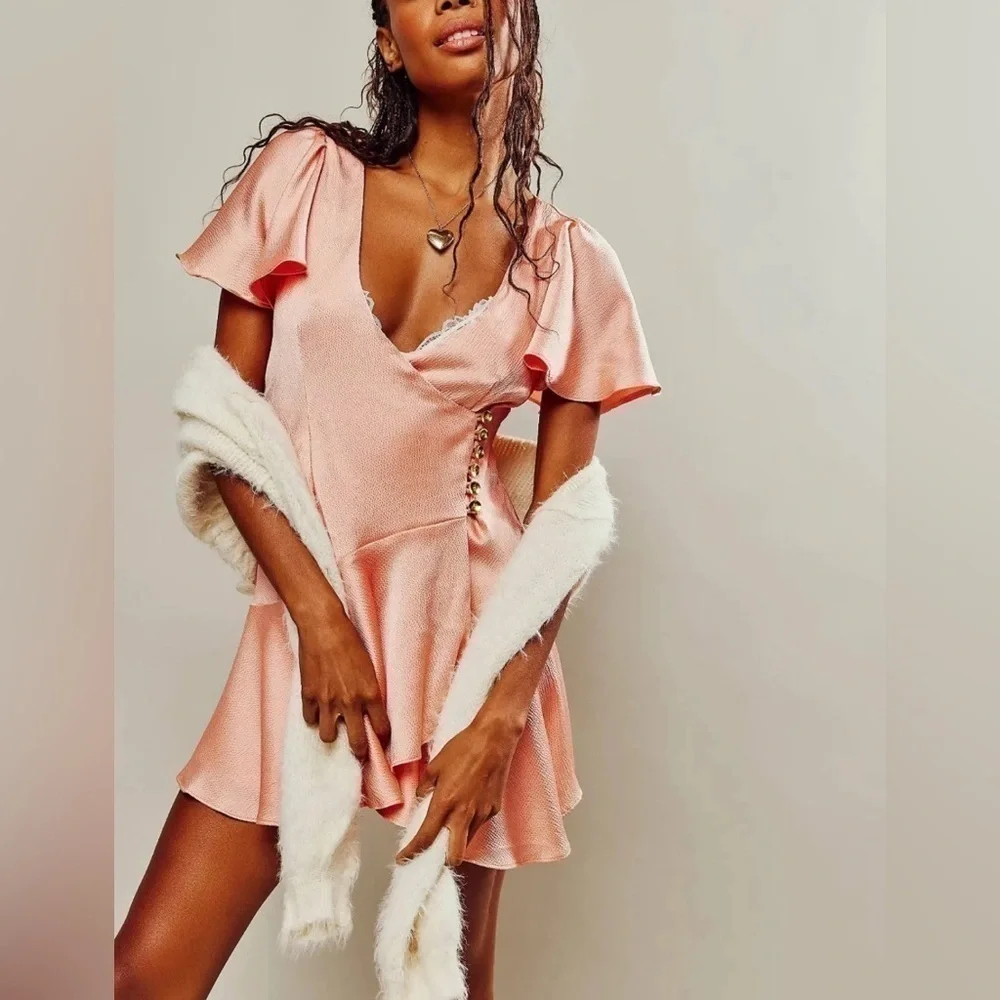 NWOT Free People, Scarlett Mini Dress, XS, Pink